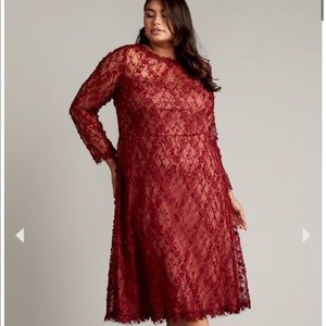 Tadashi Shoji BINX EMBROIDERY TEA-LENGTH DRESS - PLUS SIZE 18Q